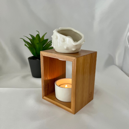 Brûle-parfum coquillage céramique et bois