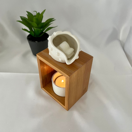 Brûle-parfum coquillage céramique et bois