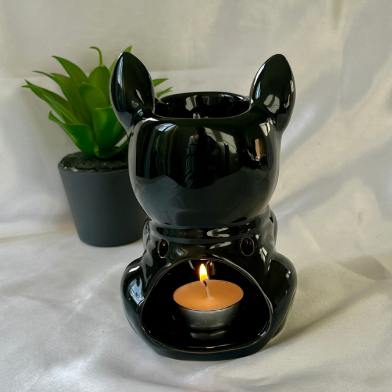 Brûle-parfums bouledogue noir
