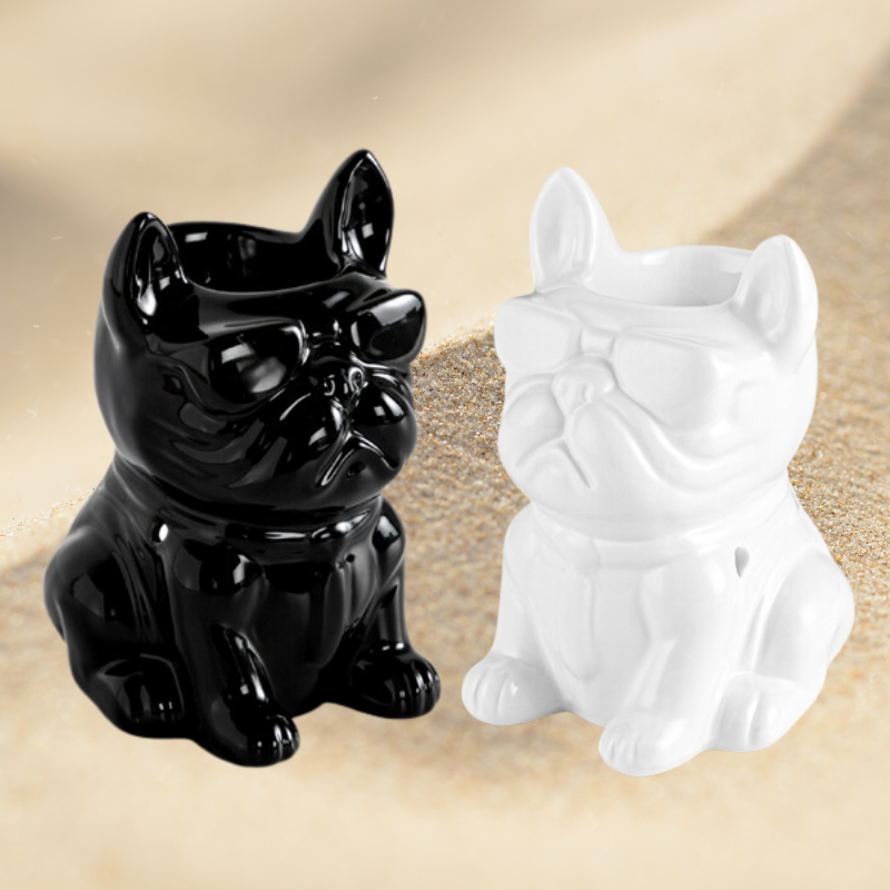 Brûle-parfums bouledogue noir ou blanc